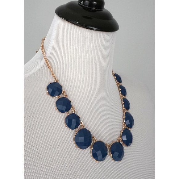 Blue Gold Large Jewel Chain Link Party Necklace - Picture 3 of 4